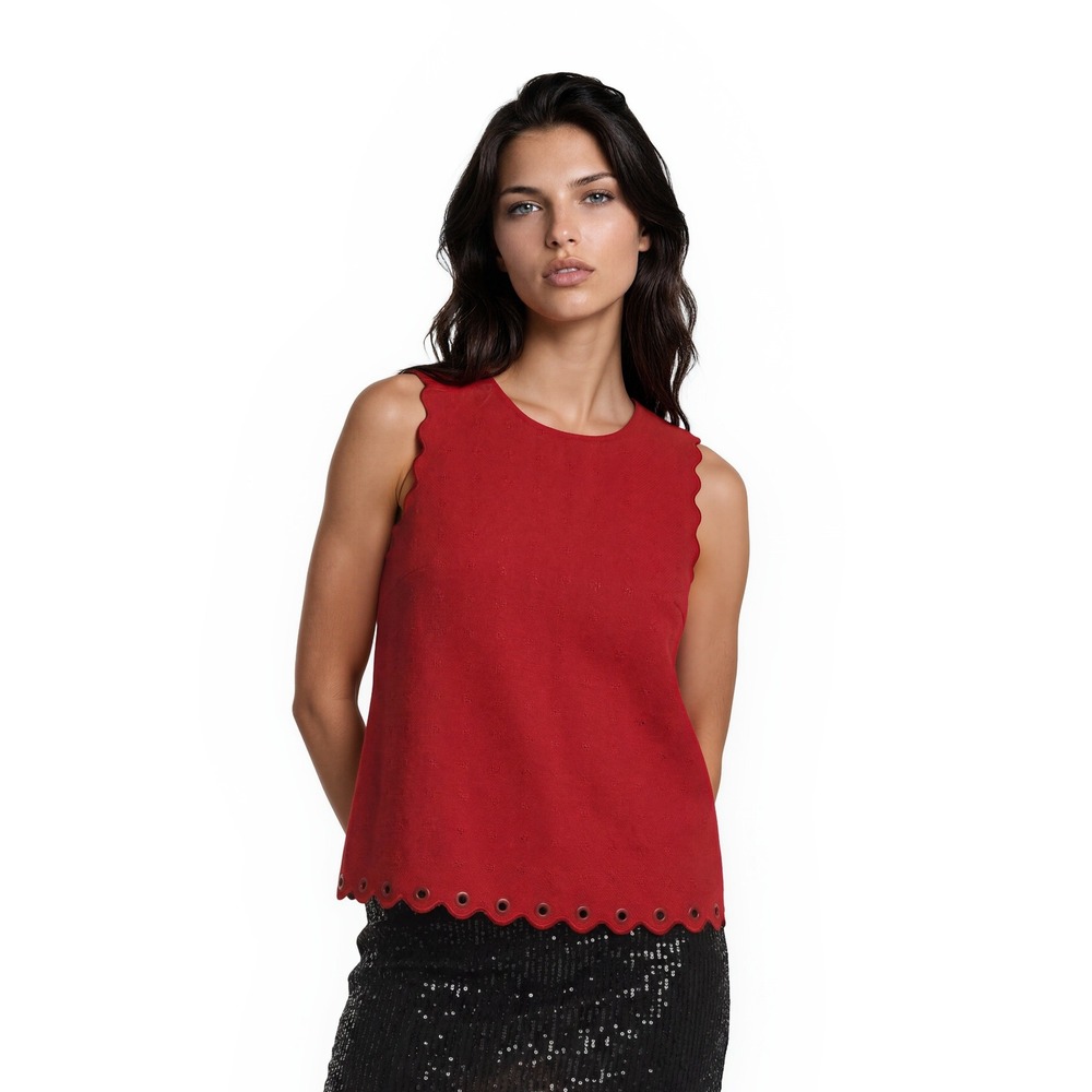 J.Crew Sleeveless Top Women's Size 12 Red Scalloped Grommet‎ Eyelet